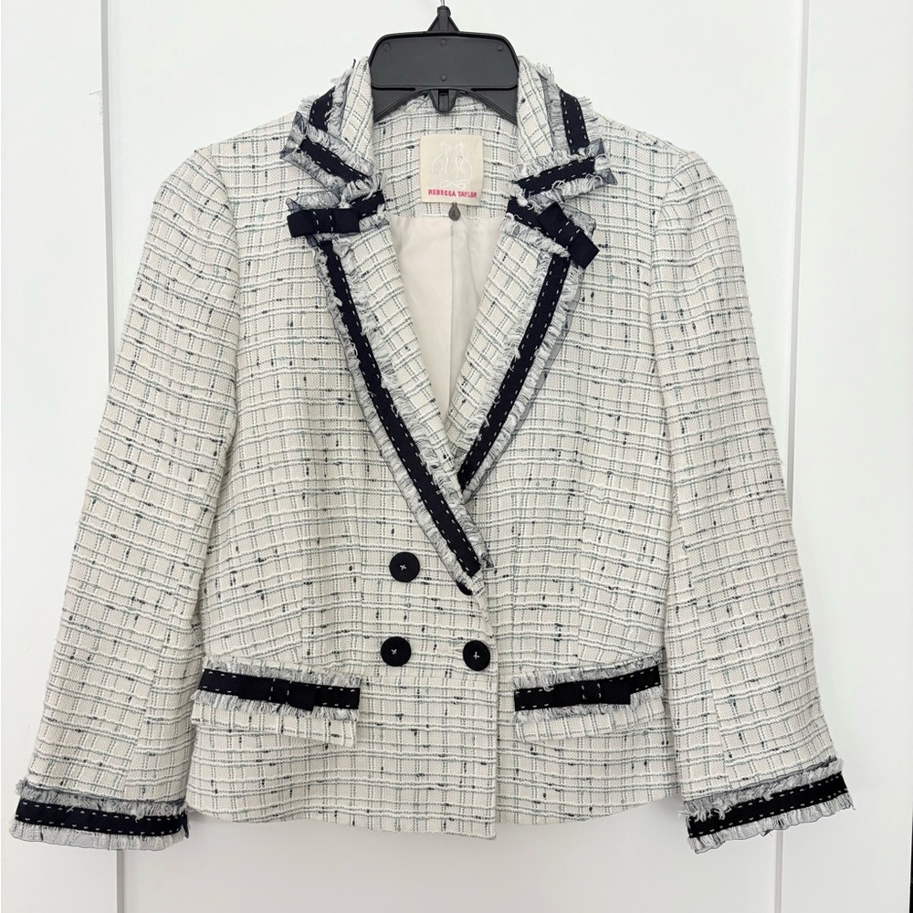 Rebecca Taylor BLAZER & SKIRT MATCHING SET Tweed Suit SIZE 4 Y2K modern chic - Picture 7 of 12